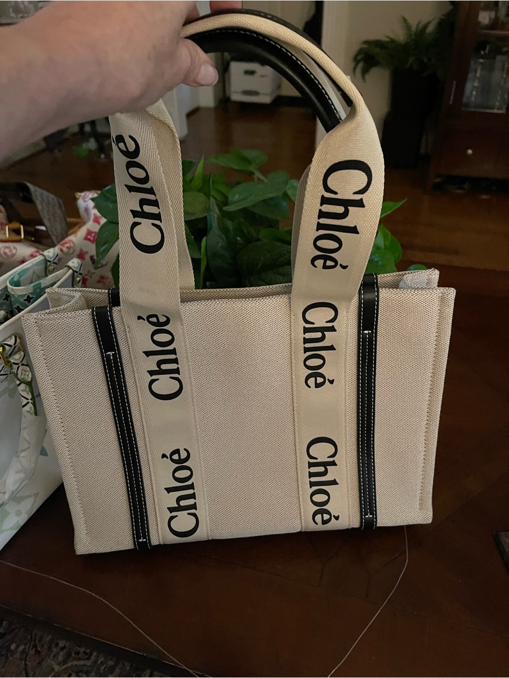 Beige Canvas Logo Tote - Picture 2 of 3